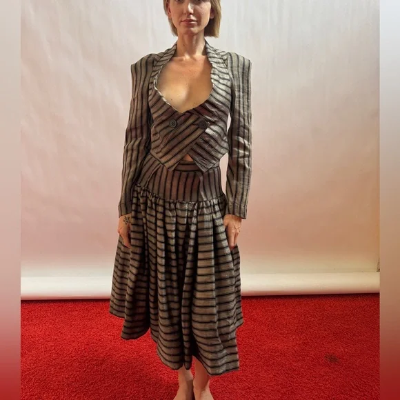 Vivienne Westwood Anglomania 2014 NWT STRIPE SET/LINEN SOFT CORSET+SKIRT IT42 - Picture 2 of 14